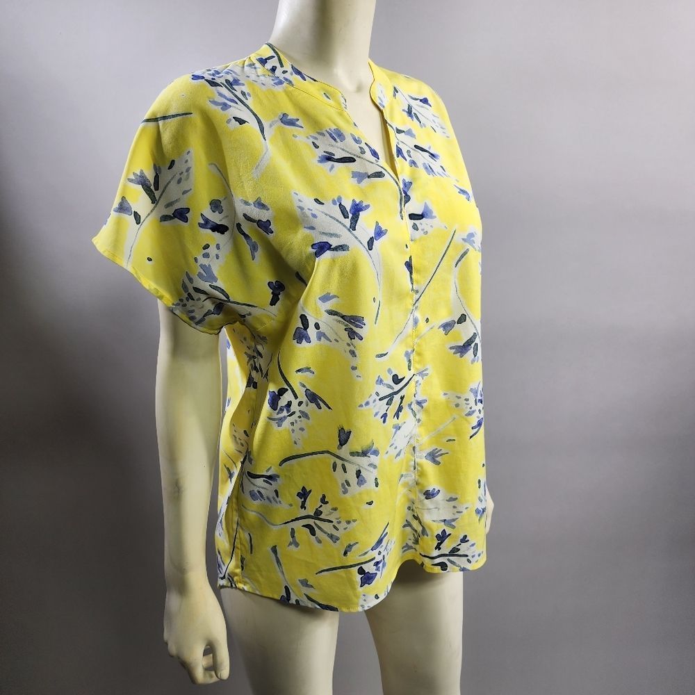 CAbi Yellow and Blue Floral Top
